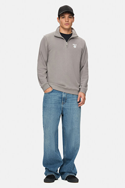 UCLA Leon Dark Gray Half Zipper Printed Standard Fit Men's Sweatshirt