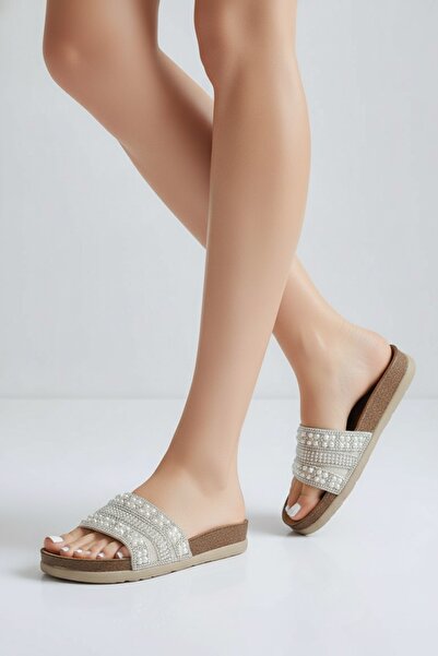 Konfores 2232-Pien Anatomical Cork Sole Beaded Women's Slippers