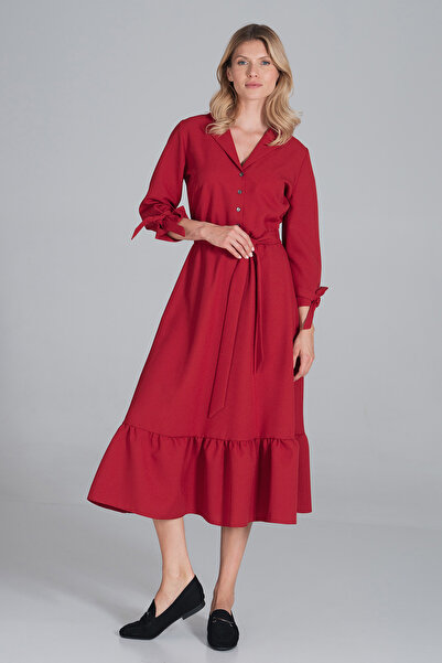 Figl Red shirt dress with belt - Perfect for everyday wear - M840 size S