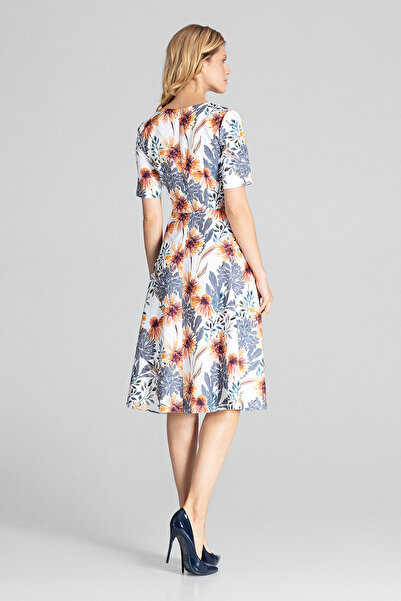 Figl Floral Printed midi evening dress with short sleeves - M673 size L