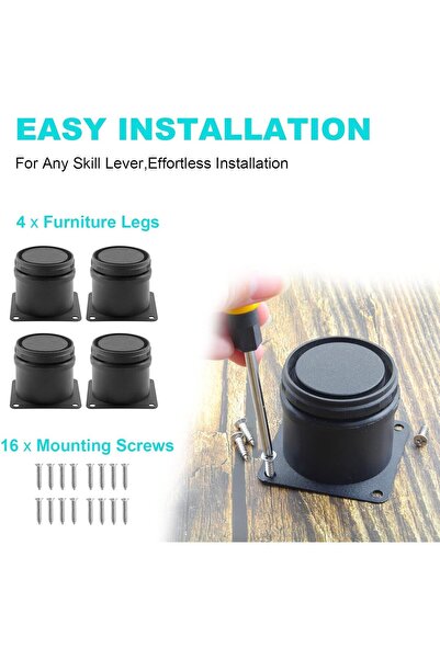 KASTWAVE Metal Furniture Legs 4 Pcs Stainless Steel Adjustable, Black, Round (2" / 50mm)