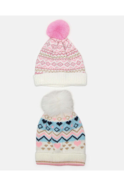REDTAG مجموعة قبعات مزينة باللونين الوردي والأبيض للبنات (عبوة من قطعتين)
