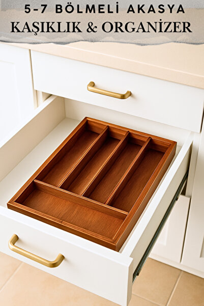 Penthouse Acacia 5-7 Compartment Adjustable Drawer Spoon Holder / 25.5/40 cm