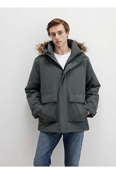 Mavi KAPÜŞONLU PARKA Yosun Yeşili Bol Rahat Kesim