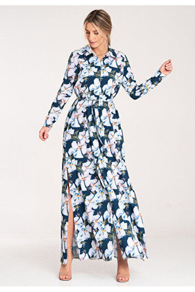 Figl Rochie cămașă - rochie maxi cu nasturi - imprimeu floral albastru M1077 ...