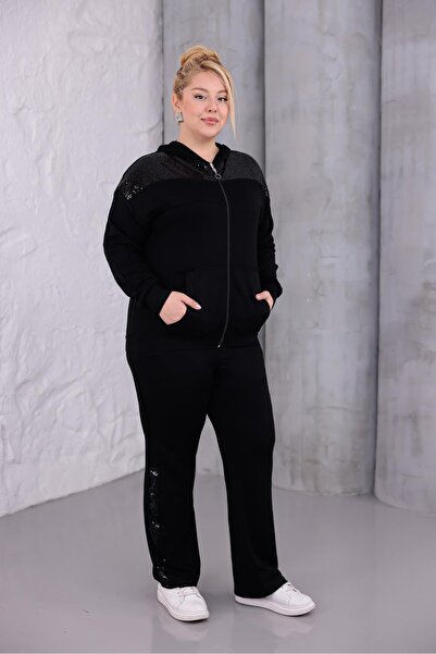 Siyezen Plus Size Nevtür Stitched Sequin Embroidered Suit