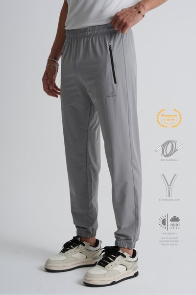 Shooter Sportswear Light Gray Waist-Tie Elasticated Leg Comfortable Fit Zippered Men's Sweatpants