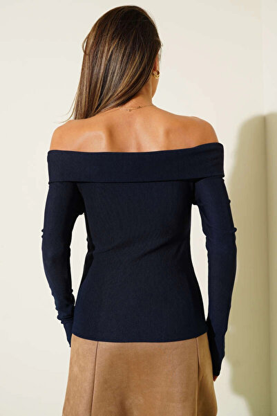 ZENGEZUR MALL Sptrns Madonna Cross Neck Blouse Navy Blue T4331 (150326) (Size: S)