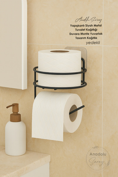 Anadolu Saray Yapışkanlı Yedekli Siyah Metal Tuvalet Kağıtlığı- Duvara Monte ...