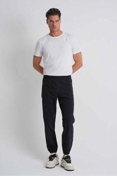 Shooter Sportswear Black Lace-Up Waistband Elasticated Leg Comfortable Fit Zippered Men's Sweatpants Bottom