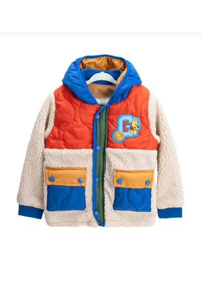 Butik Multi-Colored Zippered Hooded Fleece Coat