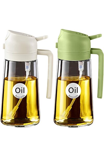 Generic 2 Pack 16oz/470ml 2-in-1 Food-Grade Glass Oil Sprayer (White & Green)