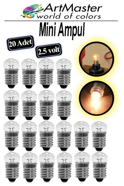 Artmaster Mini Ampul 2.5 Volt 20 Adet Okul Sınıf Elektrik Devre Küçük Elektri...
