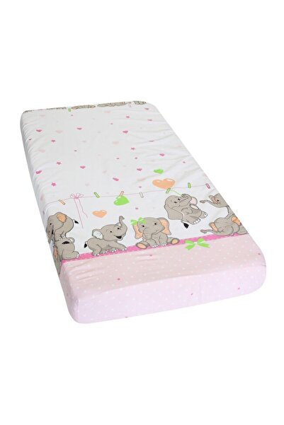 PRICHINDEL Cearșaf cu elastic, pătuț 120x60 cm, elefanți roz