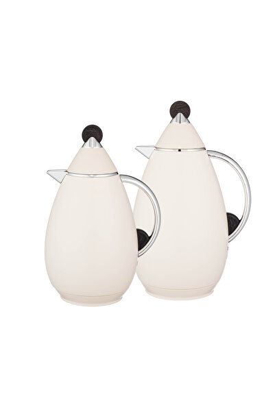 LALOZA ✨ Luxury 2-piece thermos set – matte ivory finish with elegant metal handles | For tea and coffee (1 liter each) ✨