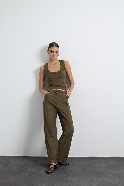 Mozto Olvenne Green Suede Pants