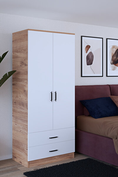 Gubimo Abete-2 Kapılı 2 Çekmeceli Gardırop / Atlantik Çam-Beyaz