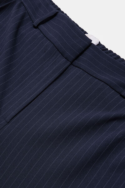 W Collection Dark Blue Striped Pants with Elastic Waist