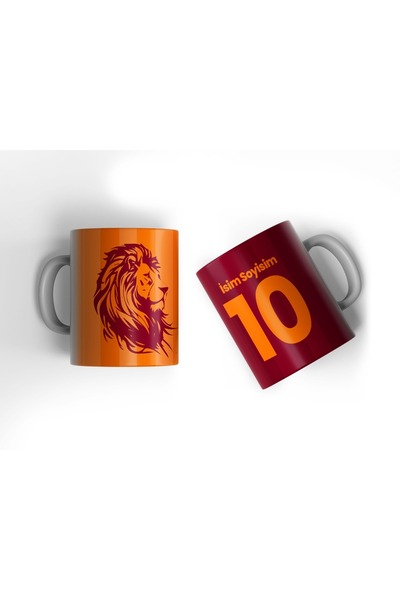 sartre art Sarı Kırmızı Aslan Kupa Kişiye Özel Taraftar Baskılı Hediye Kupa B...