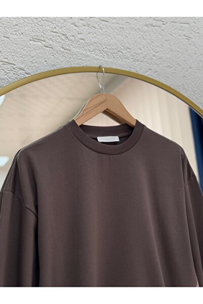 MİHRA STORE Calla Ruched Detail Paneled Sweatshirt-Eu3091 Brown