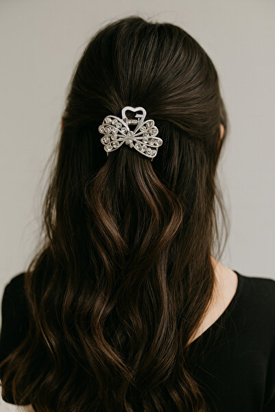 cityvision Silver Color 4.5 cm Metal Hair Clip with Stone Butterfly Pattern – Sparkling and Elegant Design