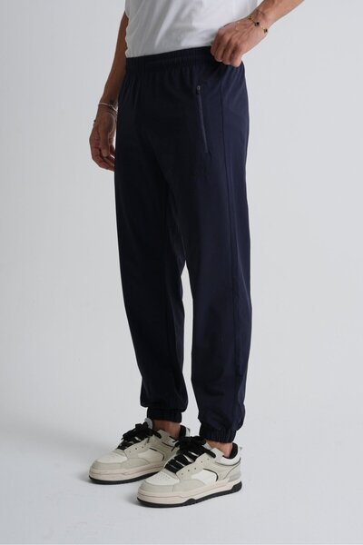 Shooter Sportswear Navy Blue Lace-Up Waist Elasticated Leg Comfortable Fit Zippered Men's Sweatpants Bottom