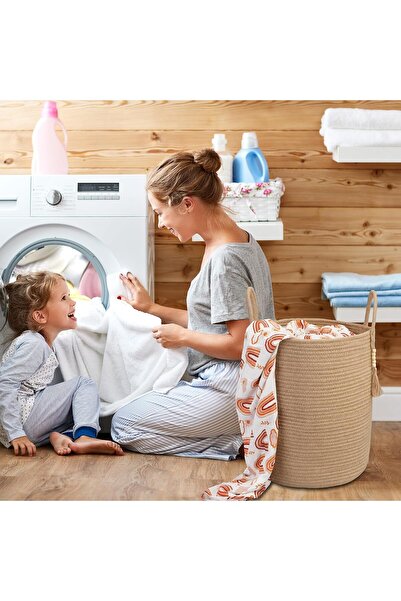 Generic Laundry Basket,60L Woven Cotton Rope Laundry Hamper for Clothes Storage,Toys Storage