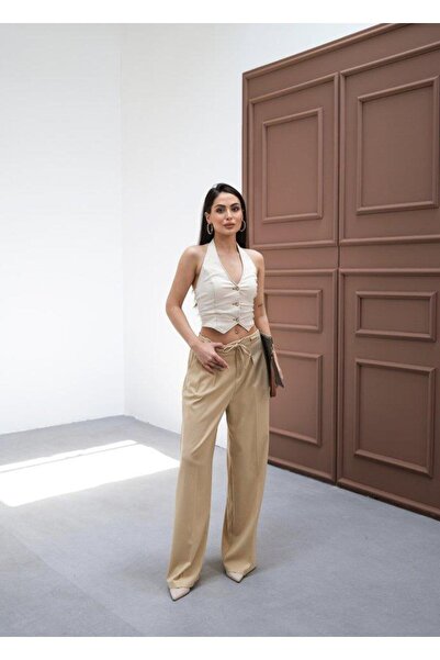 BY ELİZE Wide Leg Trousers with Elastic Waist and Laces