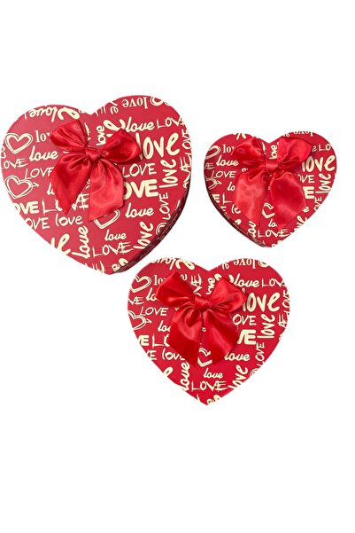 GÜZELYÜZ AVM Kalp Kutu Boş Hediye Kutusu 3'lü Set Küçük Orta Büyük Model 1