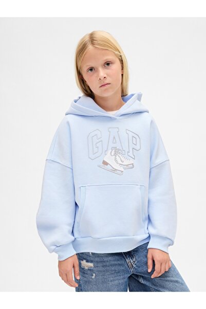 GAP Kız Çocuk Açık Mavi VintageSoft Arch Logo Sweatshirt