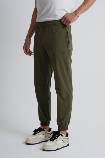 Shooter Sportswear Khaki Elasticated Leg, Lace-Up Waist, Zippered Pockets, Standard Fit Men's Sweatpants
