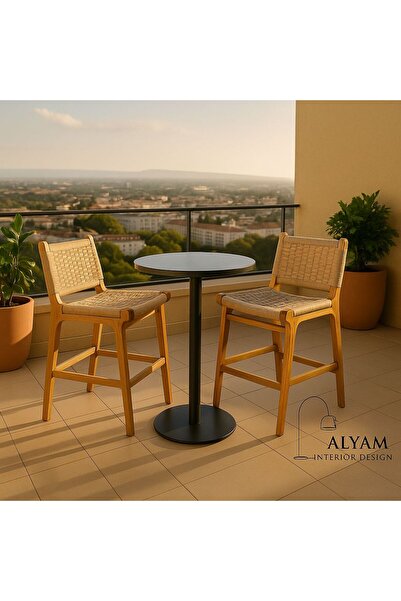 AlyaM AHŞAP EL ÖRGÜSÜ BAR SANDALYESİ MUTFAK BALKON SANDALYESİ 115*50*50