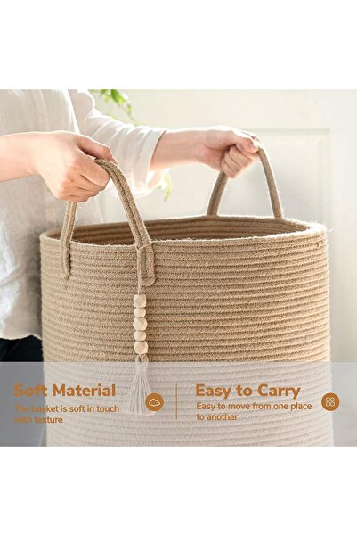 Generic Laundry Basket,60L Woven Cotton Rope Laundry Hamper for Clothes Storage,Toys Storage