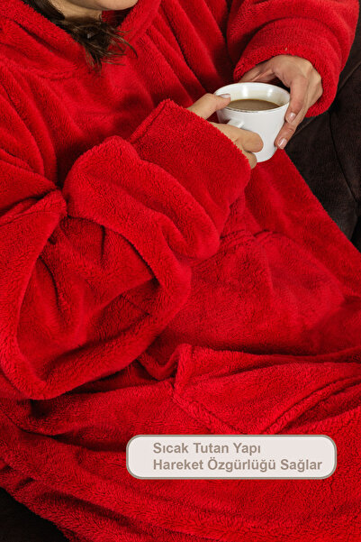 Elart Enjoy Tv Blanket Wellsoft Hooded Wearable Unisex over Size (80X110 cm) Red