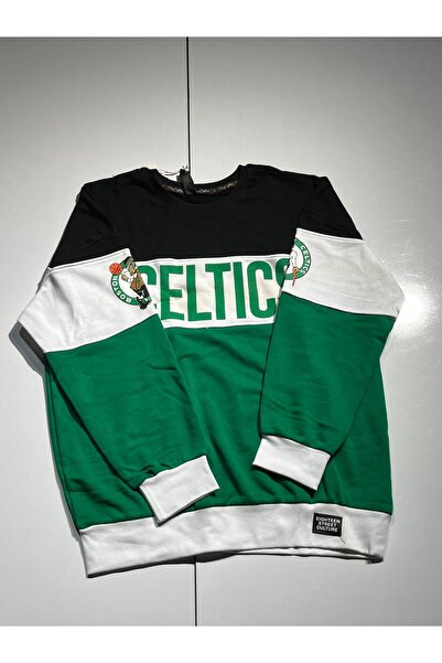 Plus Eighteen SWEAT İNCE SİYAH YEŞİL ÜSTÜ BEYAZ ŞERİT YEŞİL CELTICS YAZI BASKILI