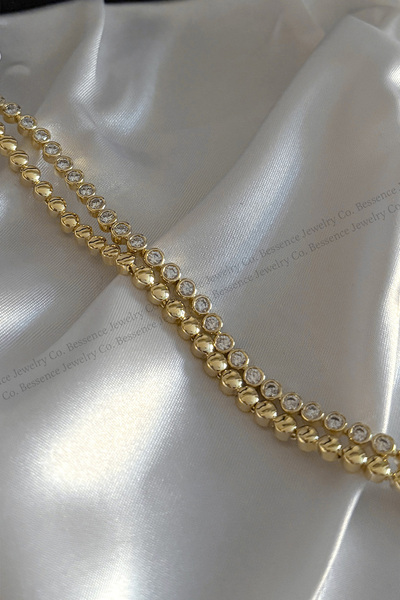 Bessence Jewelry Co Xuping 14K Gold VIP Double Dorika ve Taş Sıralı Bileklik - 17 CM+2 CM AYARLANABİLİR