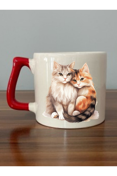 sartre art Hugging Cats Red Handled Mug Cup