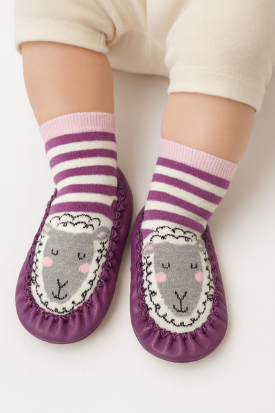 minissa baby kids Чорапи с подметки против хлъзгане, естествена кожа, топли зимни пантофи