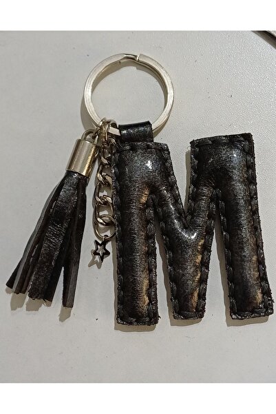 Durush Collection Real Leather Anthracite Patent Leather Letter'M' Keychain