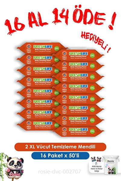 Freshlife 16 AL 14 ÖDE 2 XL Vücut Temizleme Havlusu 50'li ve ROSIE