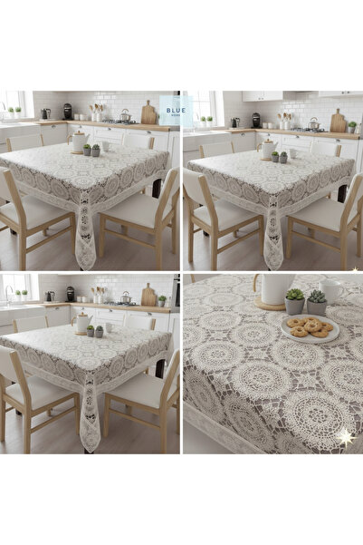 Blue Home 🆕 Lace Look Easy to Clean Non-Slip Liquid-Proof Hole-Free Pvc Tablecloth /120 cm X 150 cm