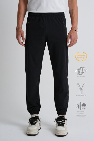 Shooter Sportswear Black Lace-Up Waistband Elasticated Leg Comfortable Fit Zippered Men's Sweatpants Bottom