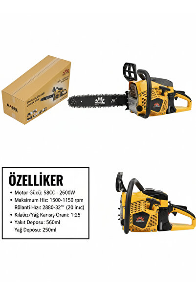 HASEL Motorlu Testere – 55 cm Pala, 58 cc 2600W PROFOSYONEL Benzinli Ağaç Kesme MOTORU