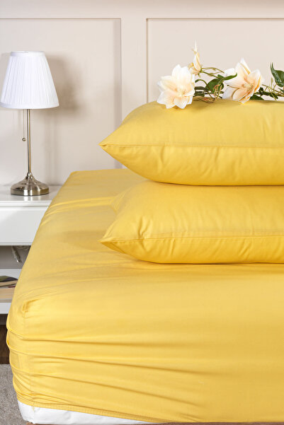 Elart Fitted Sheet Set Single Size 100% Cotton Ranforce (100X200 cm) Yellow