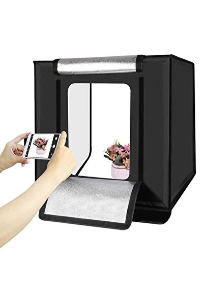 Renvox 60x60 cm Profesyonel LED Işıklı Ürün Fotoğraf Çekim Çadırı - Stüdyo Li...