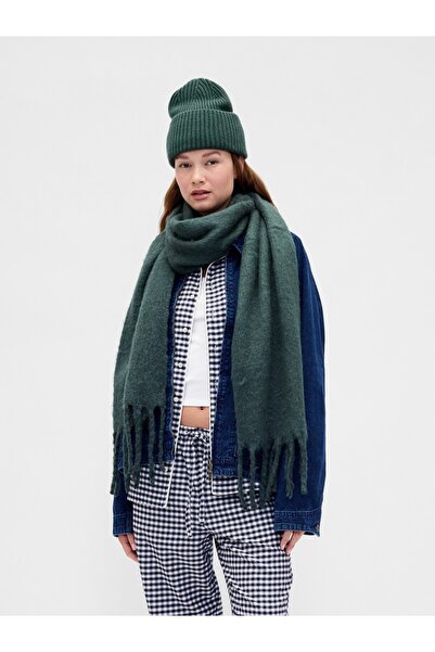 GAP Kadın Koyu Yeşil Brushed Fringeli Şal