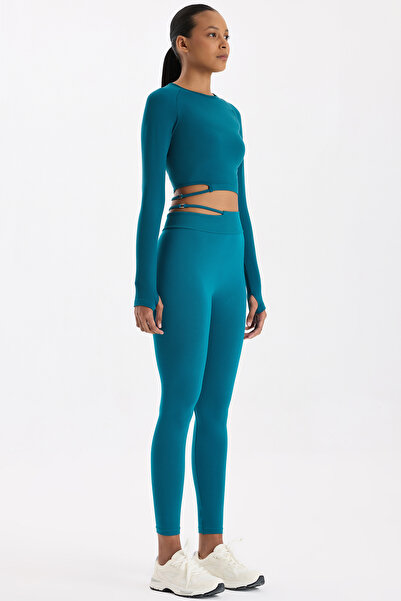 COMEUP Sports Leggings with Buckle Waist and Window Millennium Green