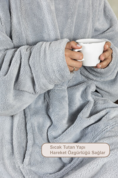 Elart Enjoy Tv Blanket Wellsoft Hooded Wearable Unisex over Size (80X110 cm) Gray