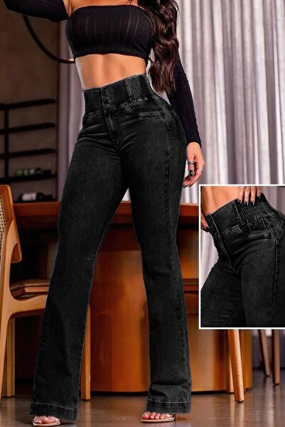 dk denemekabini Blugi de damă cu talie înaltă și nasturi în față - Negri