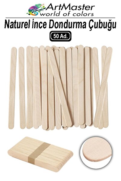 Artmaster Dil Çubuğu İnce 50 Adet Ahşap Naturel Dondurma Çubuğu Okul Proje Tasarım Maket Hobi Dar Dil Çubuğu E